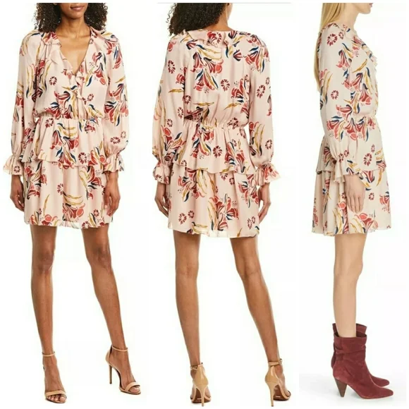 Joie  Floral Long Sleeve Ruffled Mini A-Line Dress - Picture 16 of 16